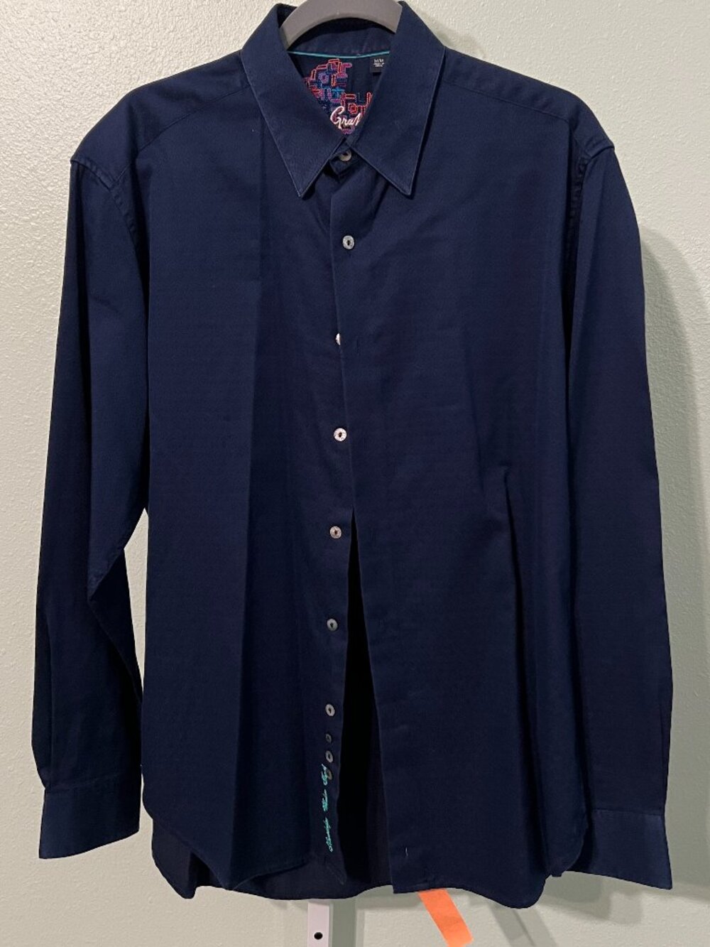 Robert Graham Blue Sheen Brocade Print 100% Cotton Long-Sleeve Button-Up SZ Med